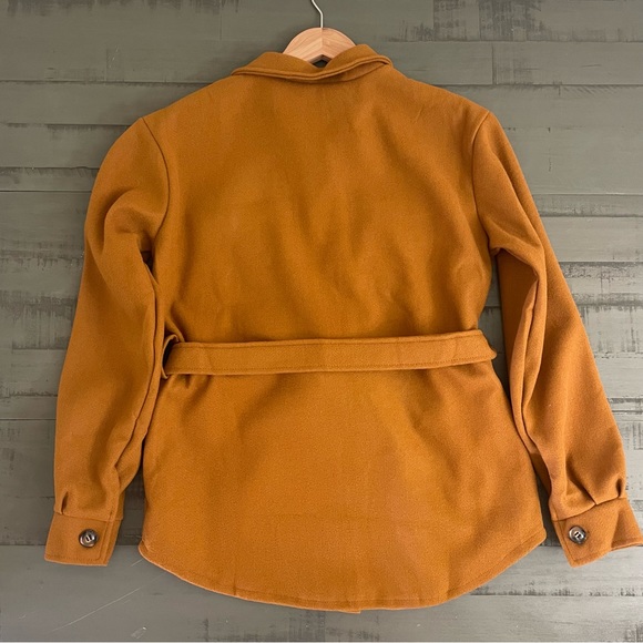 19Brown Pocket Button Belted Wrap Fitted Bohemian Brushed Utility Shacket Jacket - Picture 4 of 4